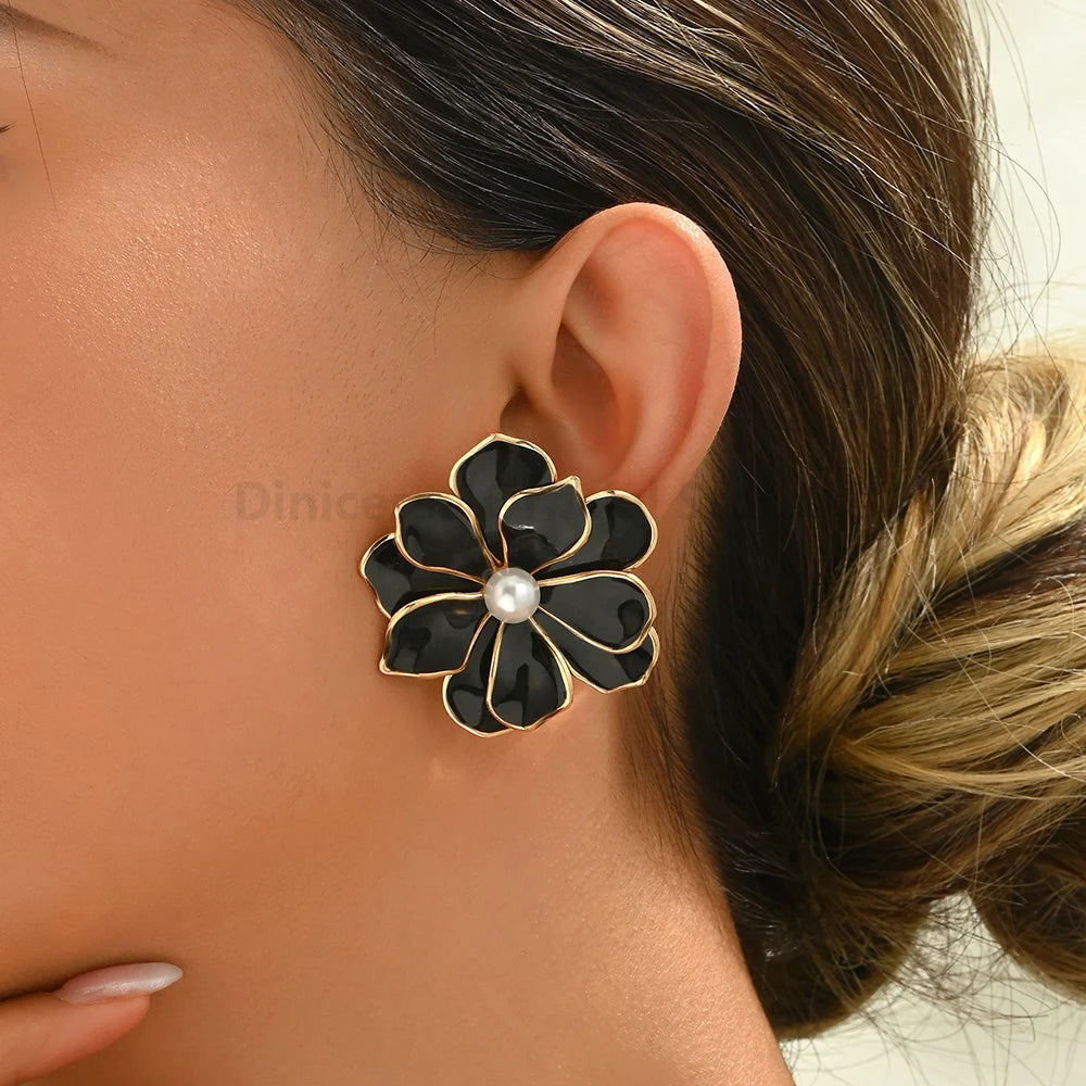 Charming Enamel Metal Flower Earrings