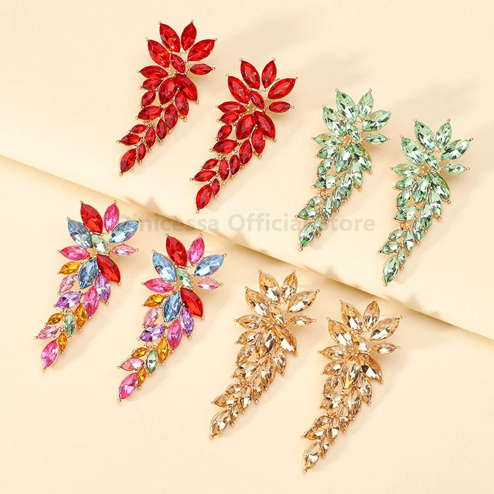 Classic Vintage Design Leaves Rhinestone Earrings