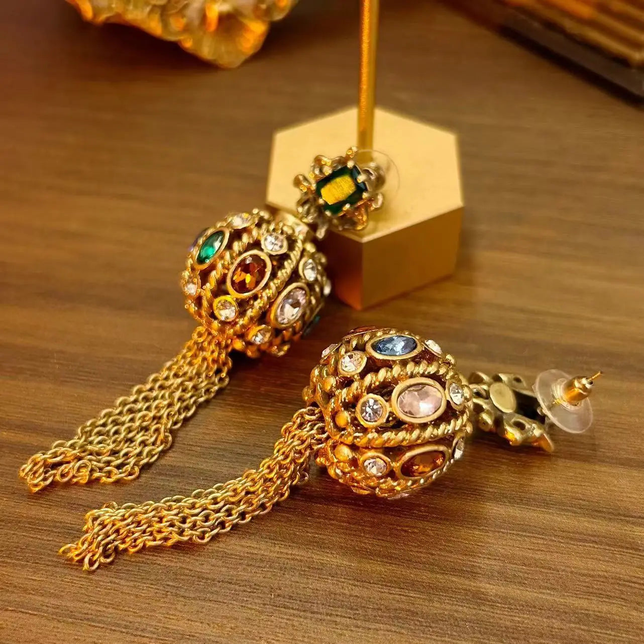 Retro tassel Earrings with stylish geometric round balls