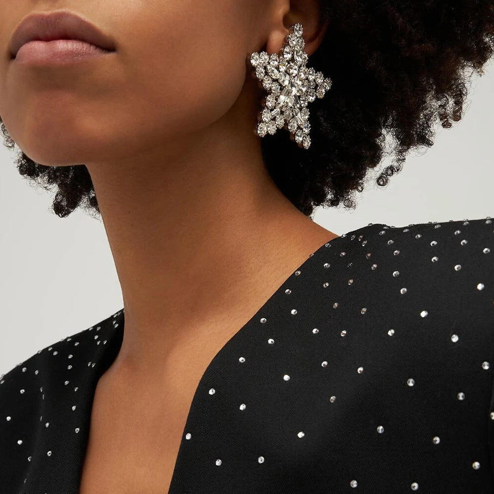 Rhinestone Star Clip on Cuff Earrings