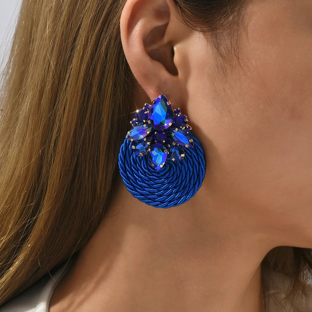 Cotton Rope Weave Round Luxury Big Stud Earrings