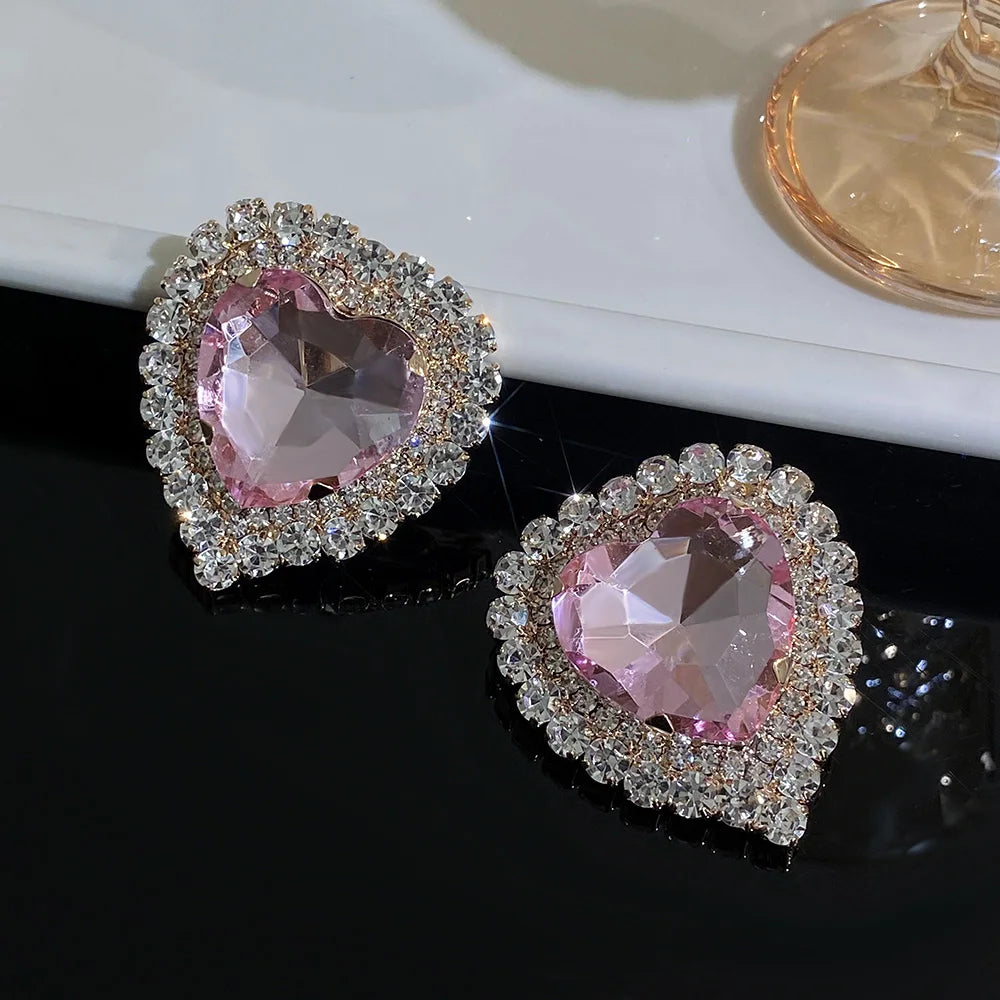 Luxury Full Rhinestone Heart Stud Earrings - Fanci Goddess