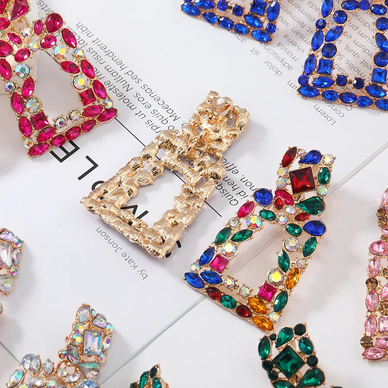 Ethnic Colorful Crystal Clip on Earrings