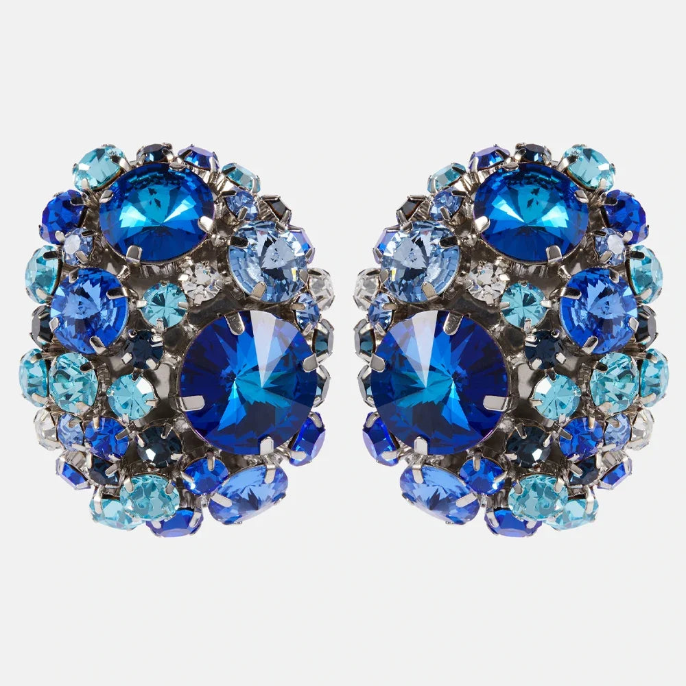 Round Crystal Colorful Rhinestone clip on Earrings