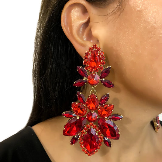 Fanci Goddess Red Rhinestone Water Drops Earrings