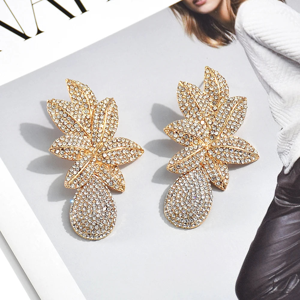 Stainless steel Gold Metal Flower Crystals Earrings - Fanci Goddess
