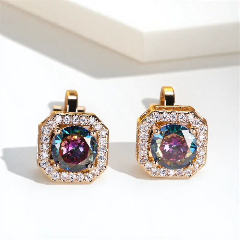 Trendy White Zircon Round Stone Clip on Earrings