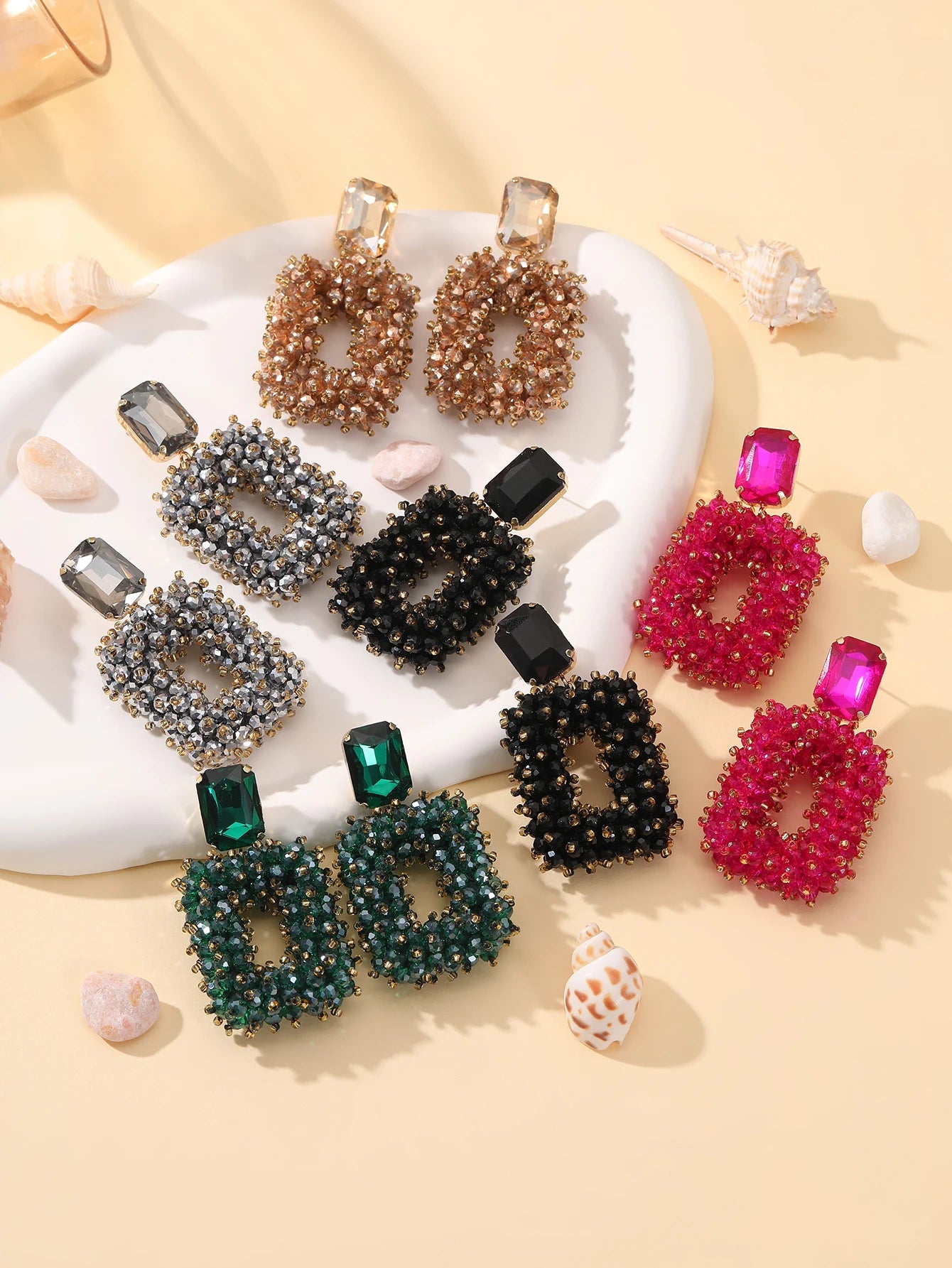 Square Crystal Drop Earrings - Fanci Goddess