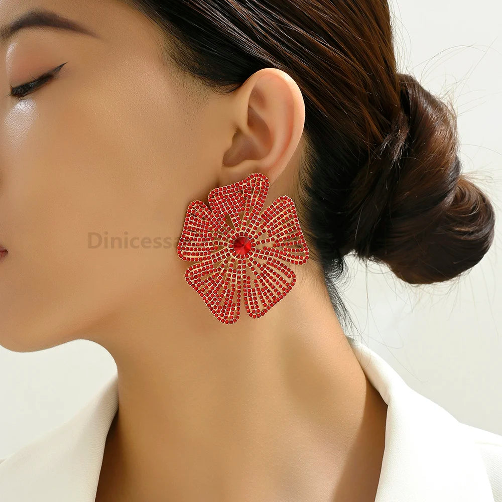 Luxury Design Flower Rhinestone Earrings - Fanci Goddess