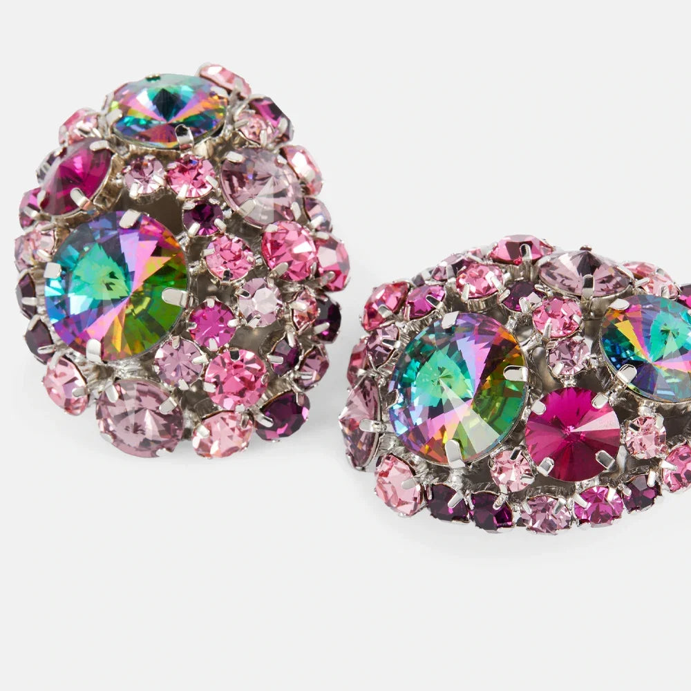 Round Crystal Colorful Rhinestone clip on Earrings