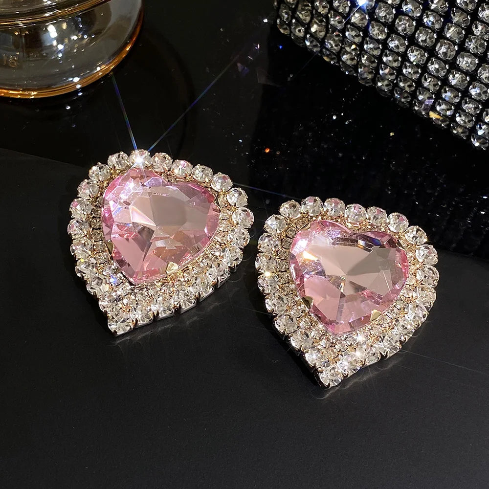 Luxury Full Rhinestone Heart Stud Earrings