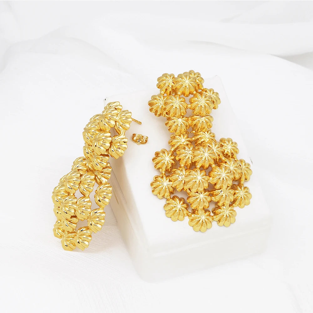 Exaggerate Africa Flower 18K Stainless steel Gold Plated Earrings