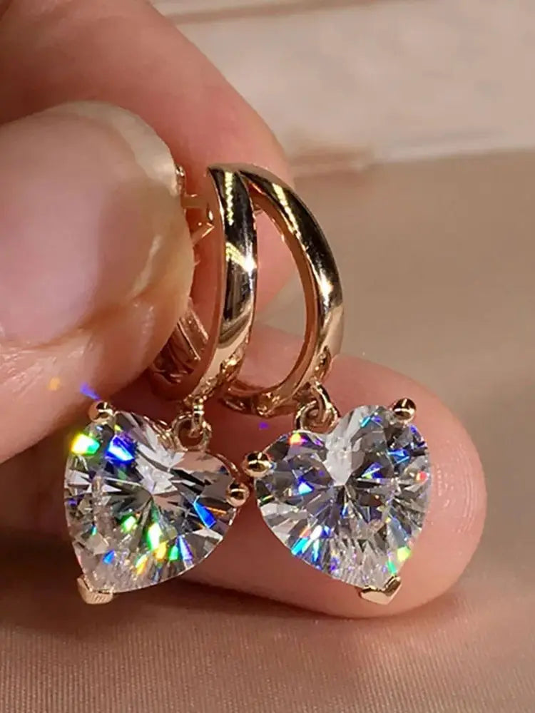 Charming Gold Color Hoop Heart Shape Zircon Earrings - Fanci Goddess