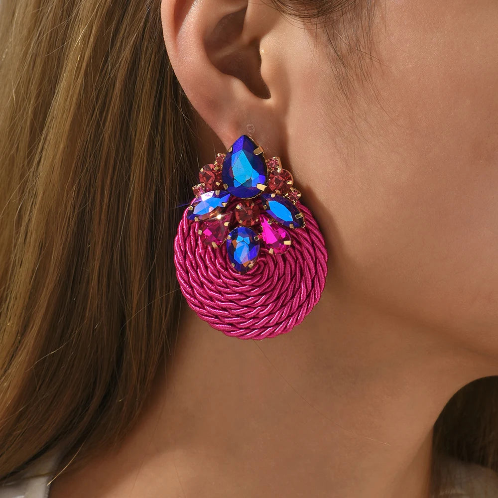 Cotton Rope Weave Round Luxury Big Stud Earrings