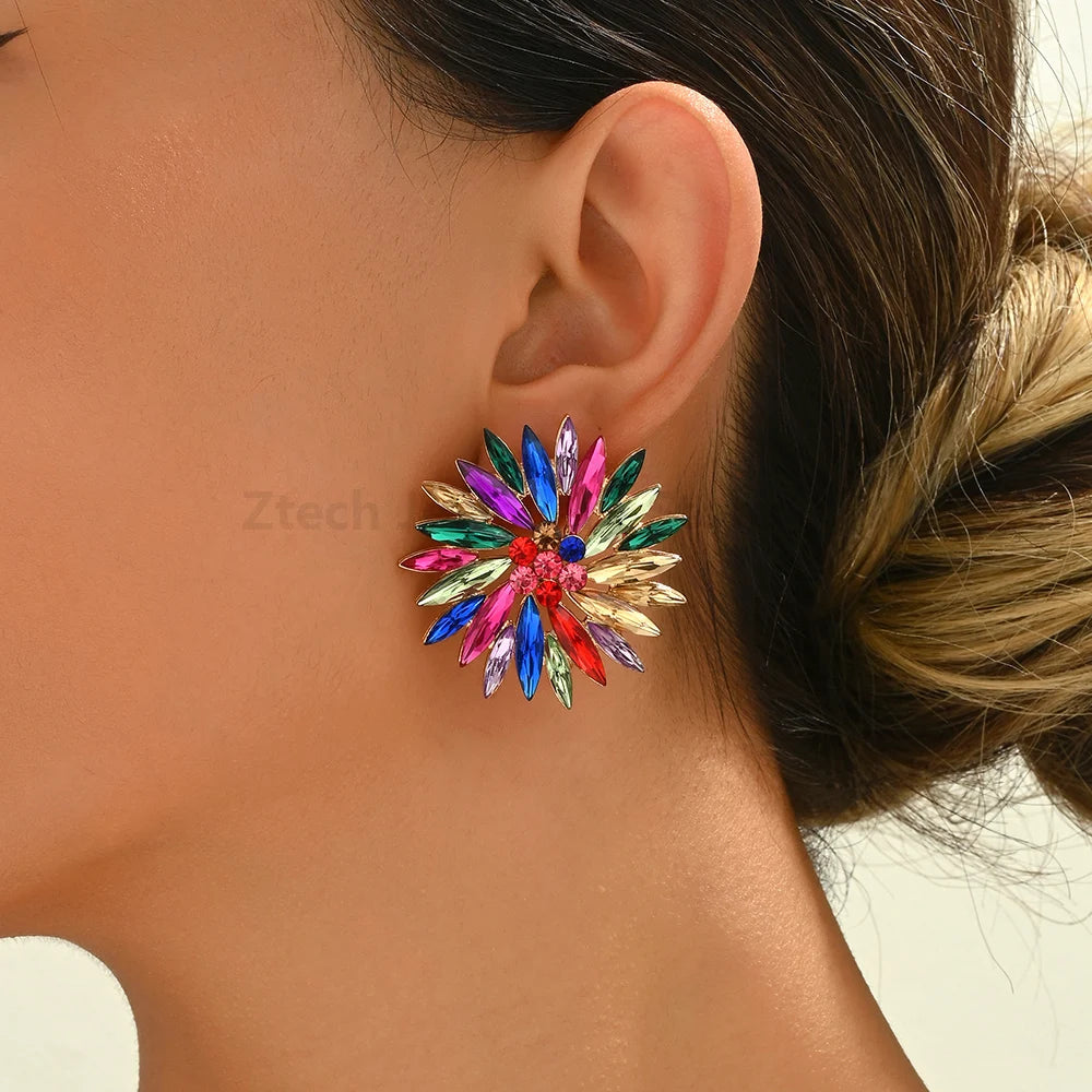 Sunflower Rhinestone Stud Earrings