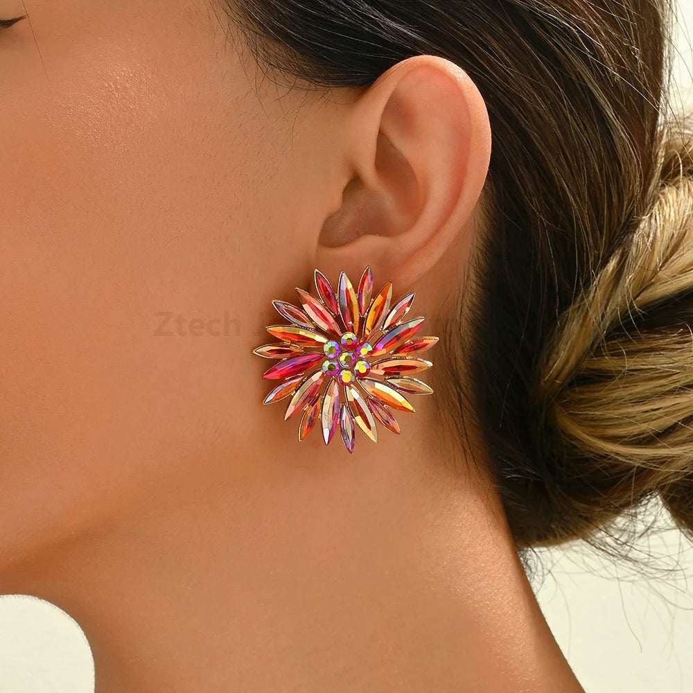 Sunflower Rhinestone Stud Earrings