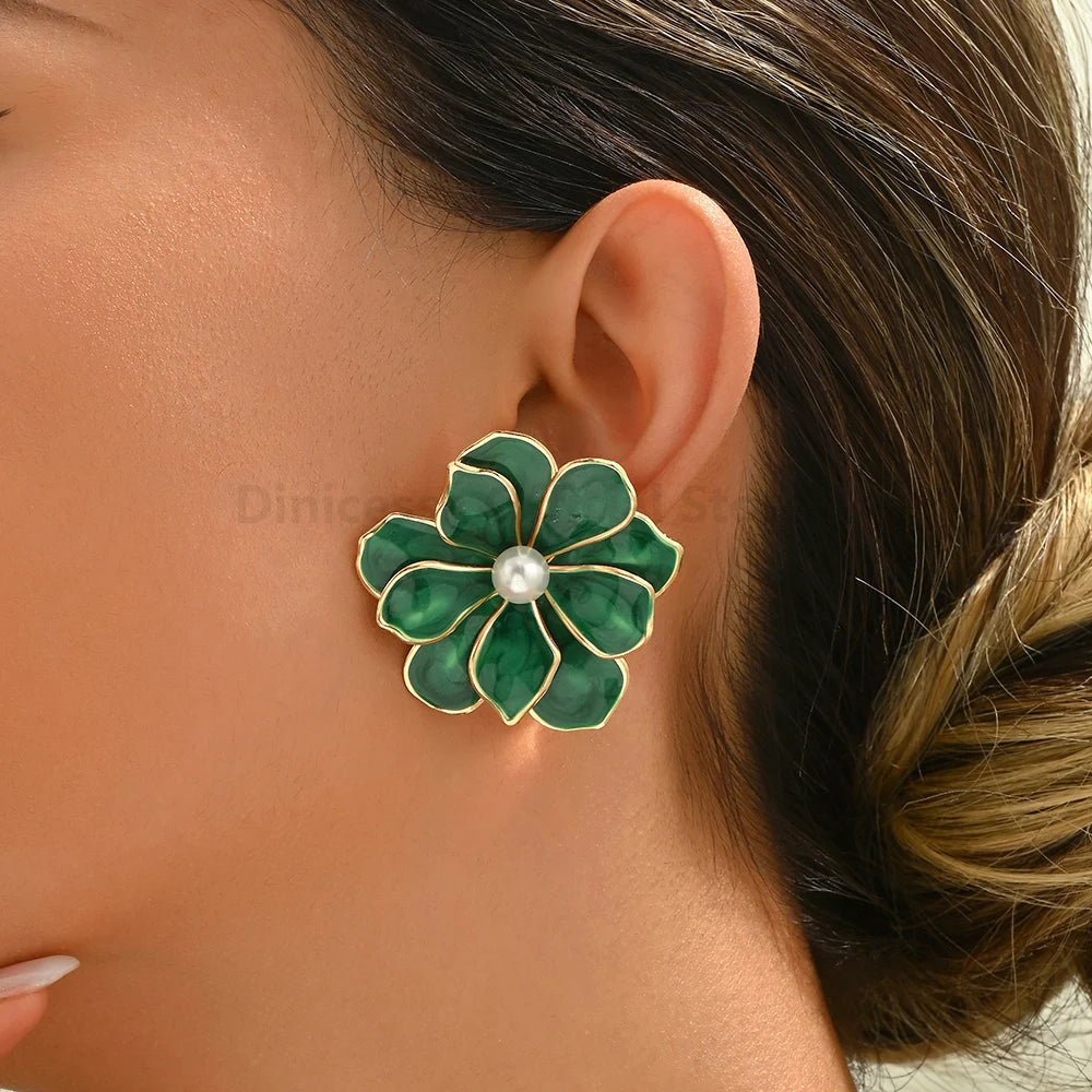 Charming Enamel Metal Flower Earrings