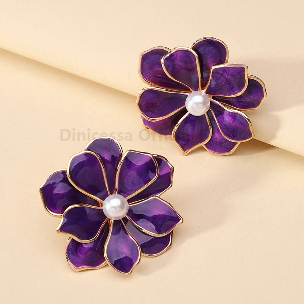 Charming Enamel Metal Flower Earrings