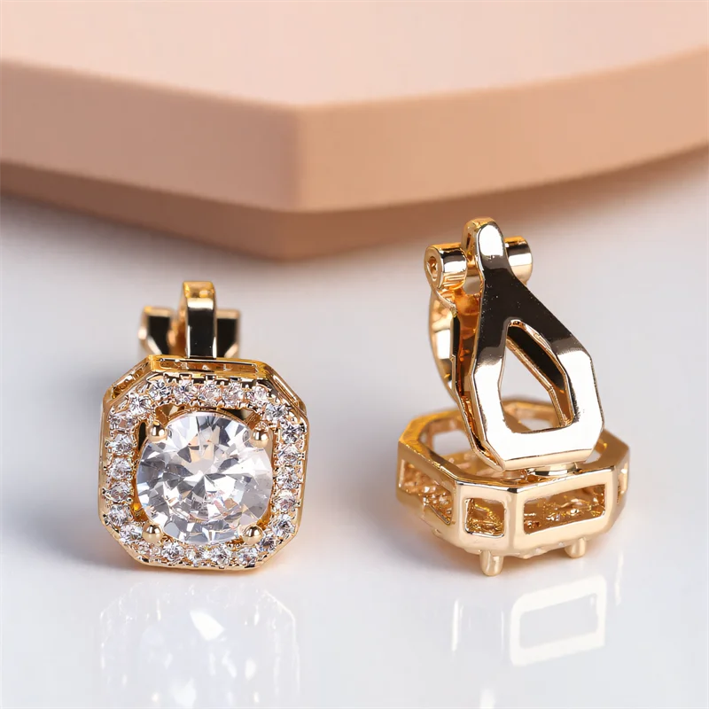 Trendy White Zircon Round Stone Clip on Earrings
