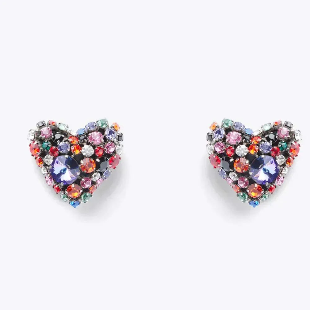 Crystal Multi color Heart Clip on Cuff Earrings