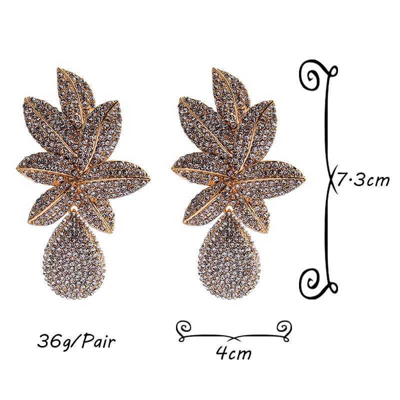 Stainless steel Gold Metal Flower Crystals Earrings