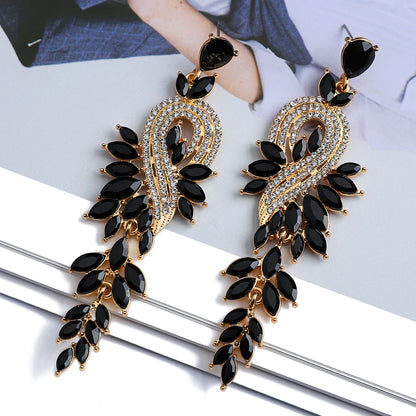 Girl Luxury Elegant Metal Hollow Chain Leaves Crystal Earrings - Fanci Goddess