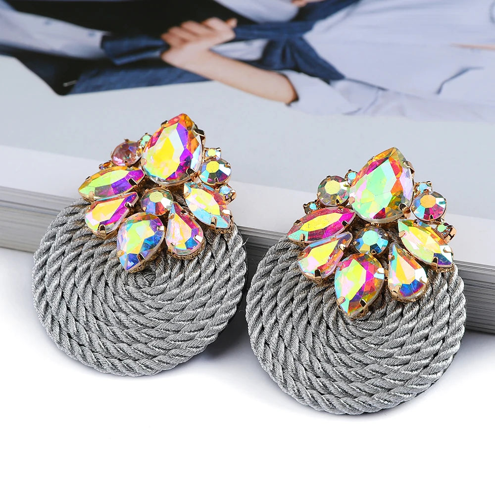Cotton Rope Weave Round Luxury Big Stud Earrings - Fanci Goddess
