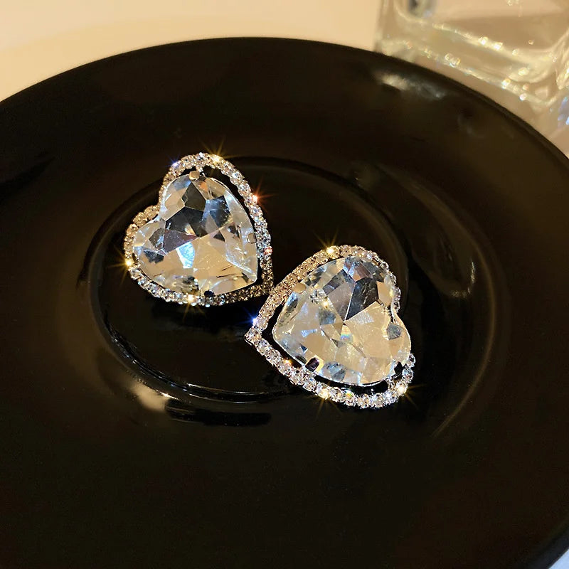 Love Heart Crystal Clip on Earrings
