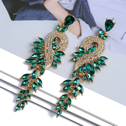 Girl Luxury Elegant Metal Hollow Chain Leaves Crystal Earrings - Fanci Goddess