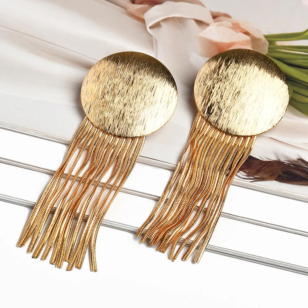 Gold Metal Tassel Chain Earrings - Fanci Goddess