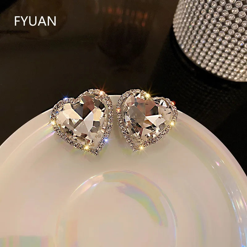 Love Heart Crystal Clip on Earrings - Fanci Goddess