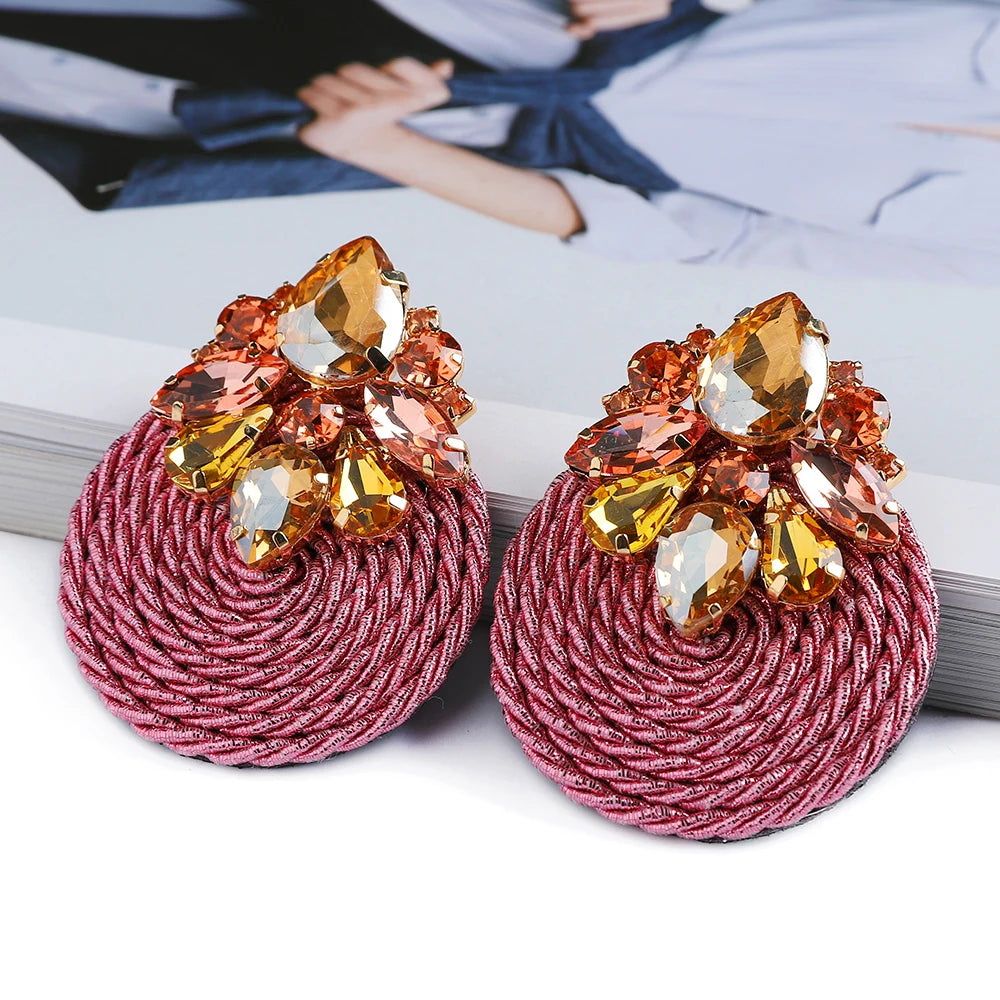 Cotton Rope Weave Round Luxury Big Stud Earrings