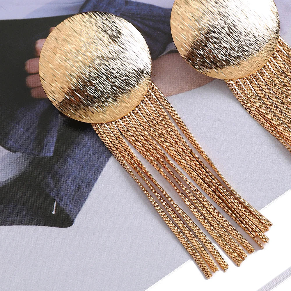 Gold Metal Tassel Chain Earrings - Fanci Goddess