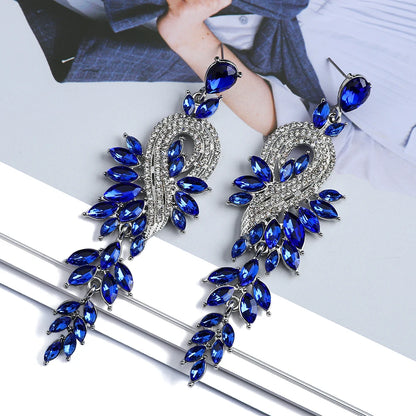 Girl Luxury Elegant Metal Hollow Chain Leaves Crystal Earrings - Fanci Goddess