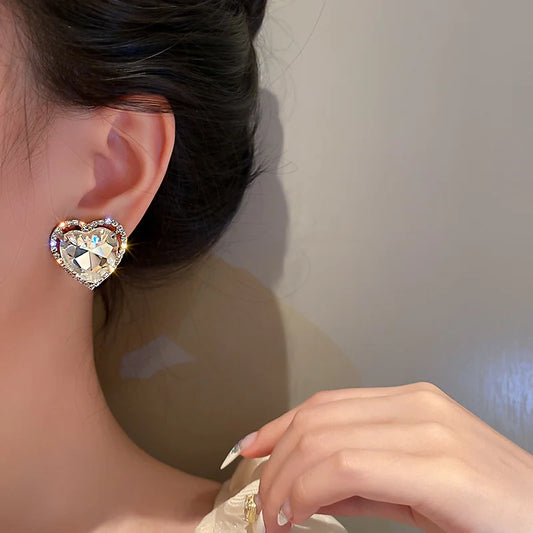 Love Heart Crystal Clip on Earrings