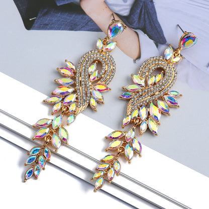 Girl Luxury Elegant Metal Hollow Chain Leaves Crystal Earrings - Fanci Goddess