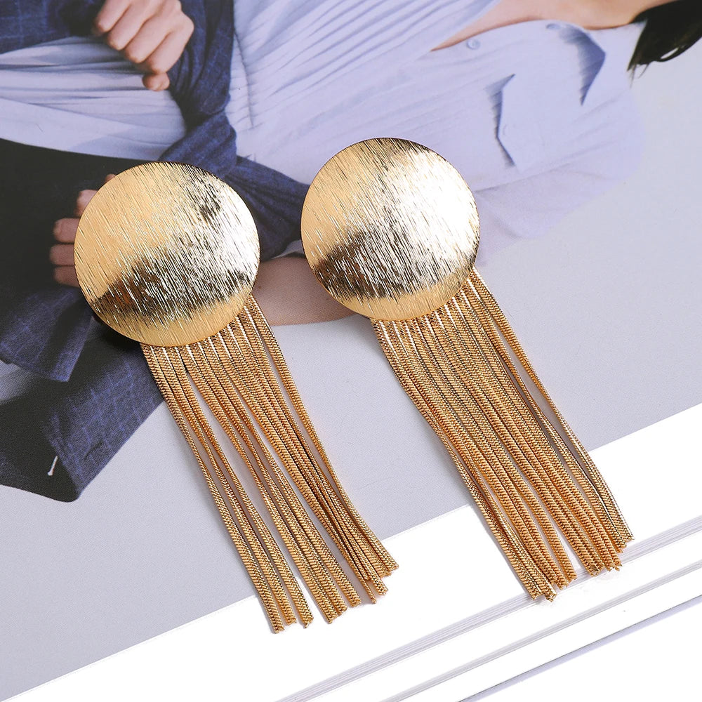 Gold Metal Tassel Chain Earrings