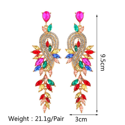 Girl Luxury Elegant Metal Hollow Chain Leaves Crystal Earrings - Fanci Goddess