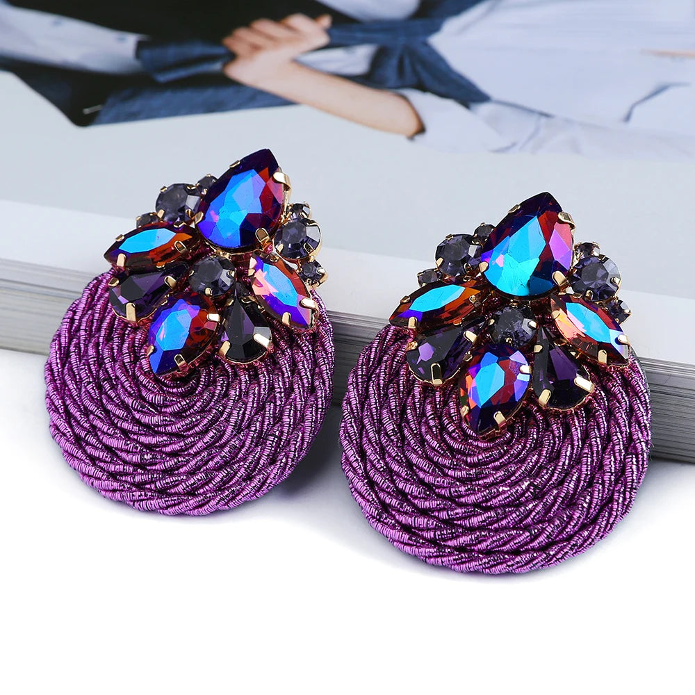 Cotton Rope Weave Round Luxury Big Stud Earrings - Fanci Goddess