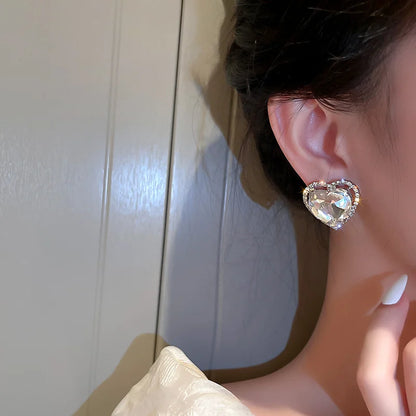 Love Heart Crystal Clip on Earrings - Fanci Goddess