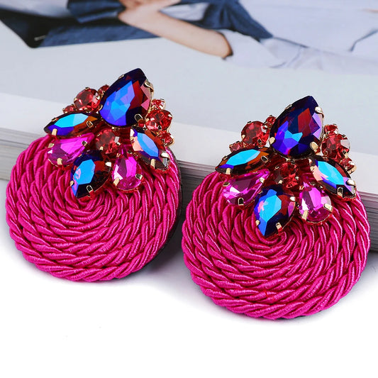 Cotton Rope Weave Round Luxury Big Stud Earrings
