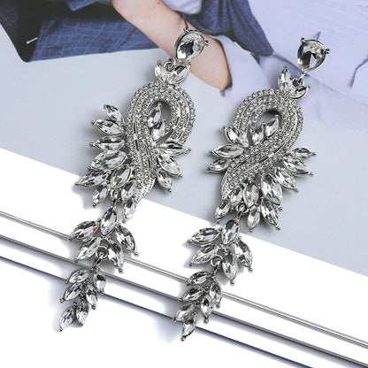 Girl Luxury Elegant Metal Hollow Chain Leaves Crystal Earrings - Fanci Goddess