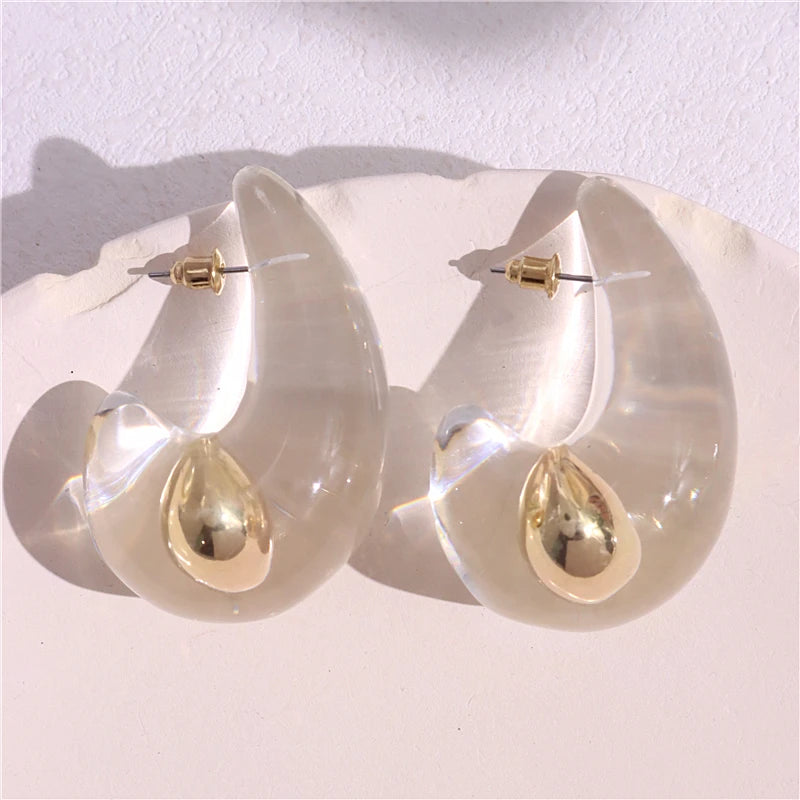 Transparent Clear Resin Copper Ball Earrings
