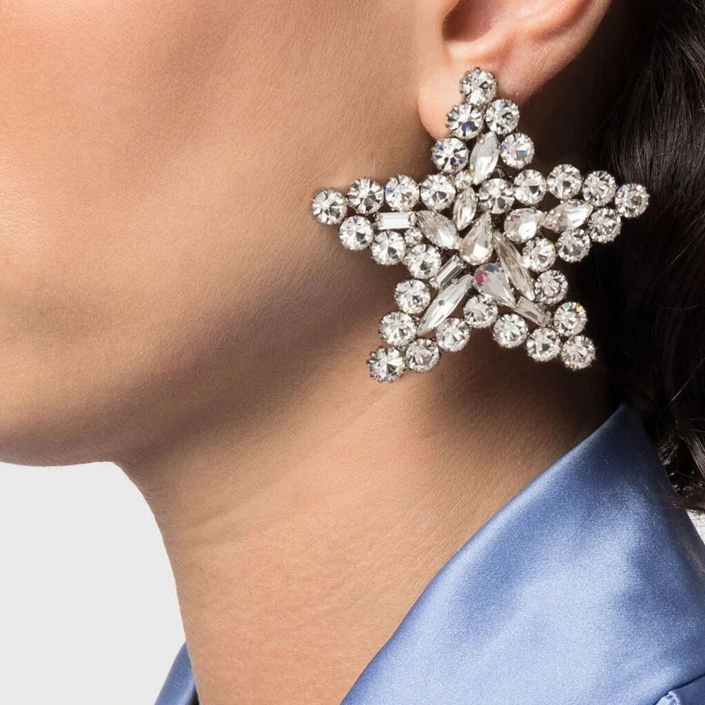 Rhinestone Star Clip on Cuff Earrings