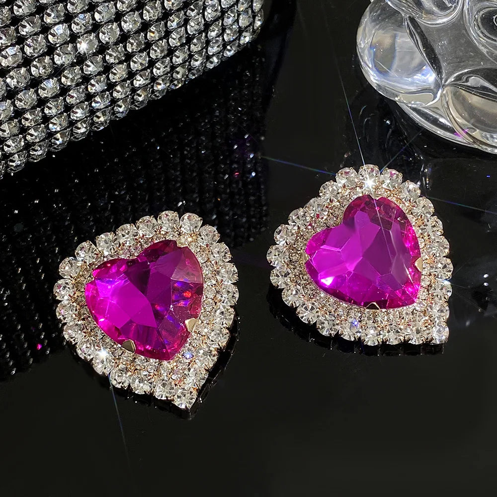 Luxury Full Rhinestone Heart Stud Earrings - Fanci Goddess
