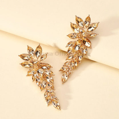 Classic Vintage Design Leaves Rhinestone Earrings - Fanci Goddess