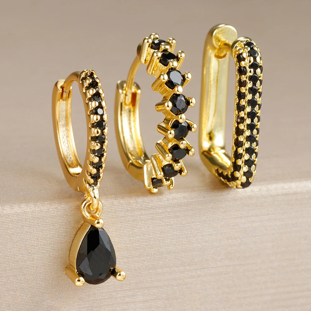 3PCS Fashion Cubic Zirconia Water Drop Pendant Earring Set