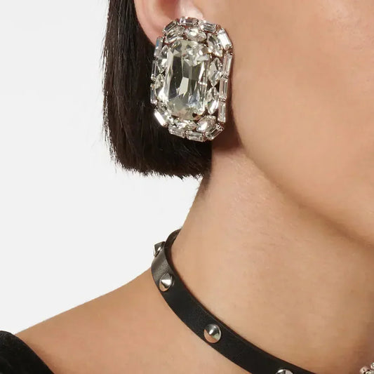 Clip on Elegant Imitation Gemstone Crystal Square Ear Stud Earrings