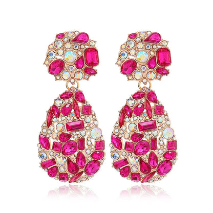 Luxury Exaggerated Colorful Crystal Teardrop Clip on Earrings - Fanci Goddess