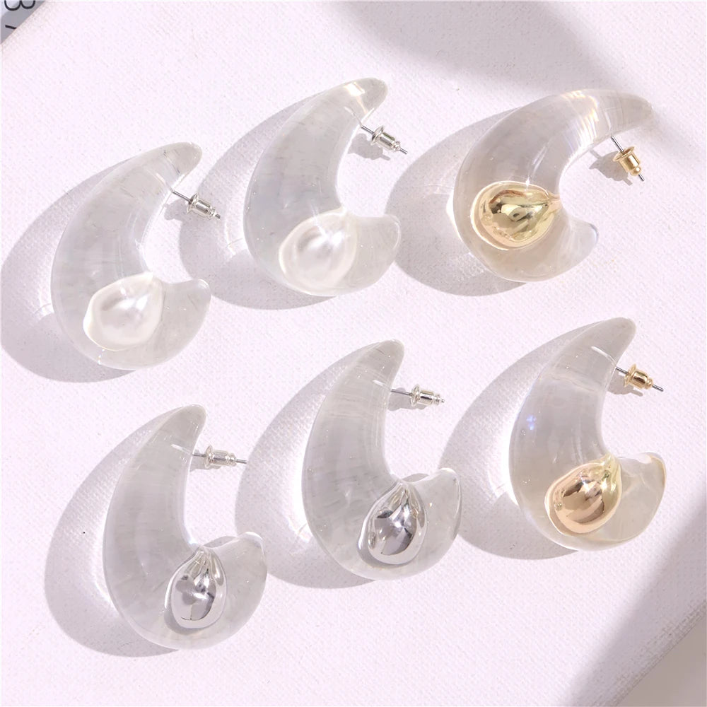 Transparent Clear Resin Copper Ball Earrings